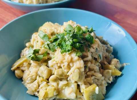 Summer Leek, Broad Bean and Runner Bean Risotto